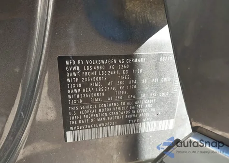 2014 Volkswagen Tiguan Se z USA, uszkodzony, nr VIN WVGBV3AX6EW506231